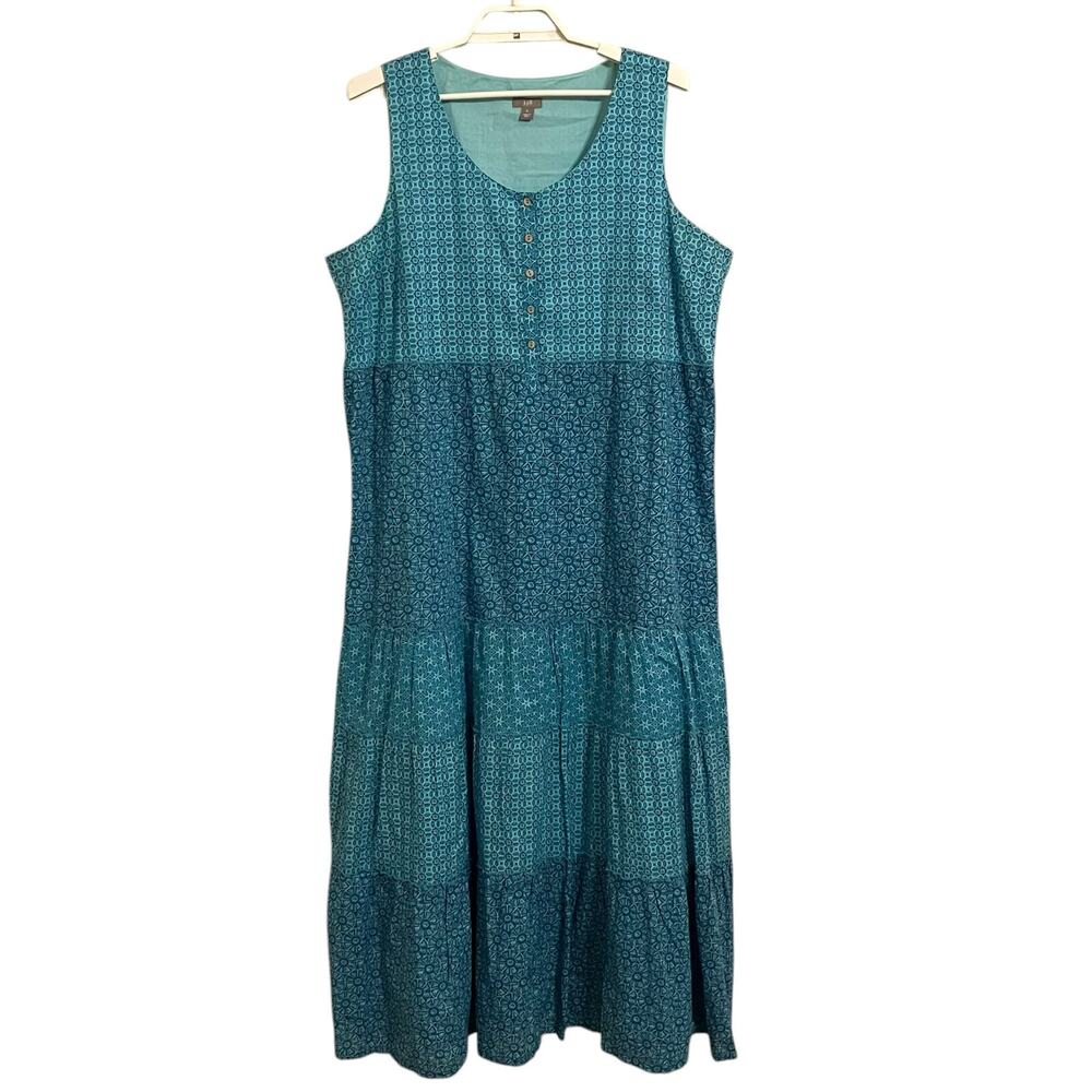 Vintage J. Jill Cotton Tiered Floral Midi Dress Blue
